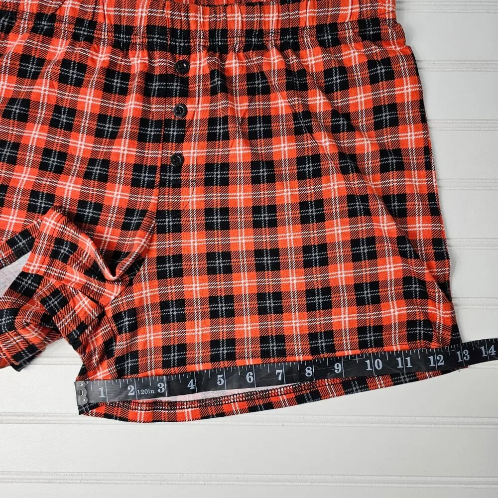 Rae Dunn Women's Orange Plaid Button Front Cotton Blend Sleep Shorts Size M - Picture 10 of 10